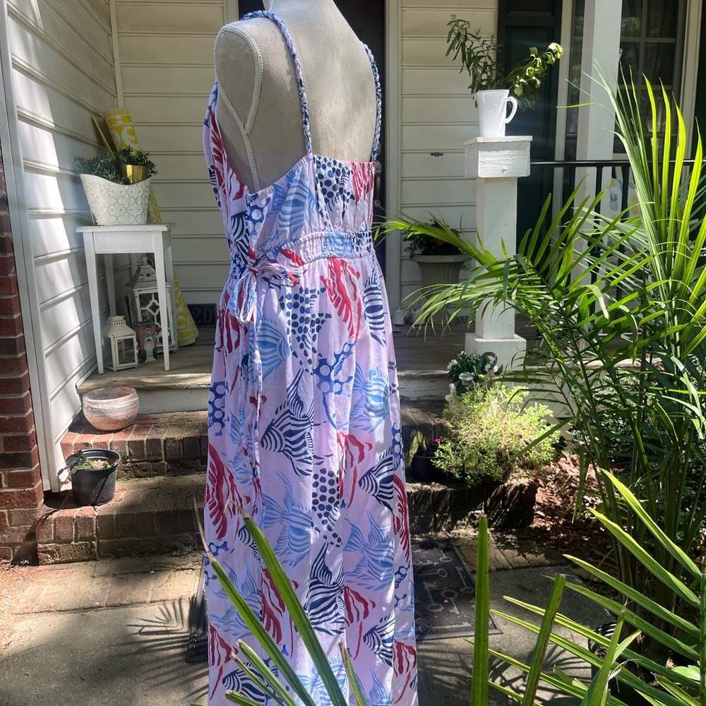 Loft NWT Maxi Dress, Double Fish Print, Spaghetti Straps, XL, Red + Blue - Picture 9 of 15
